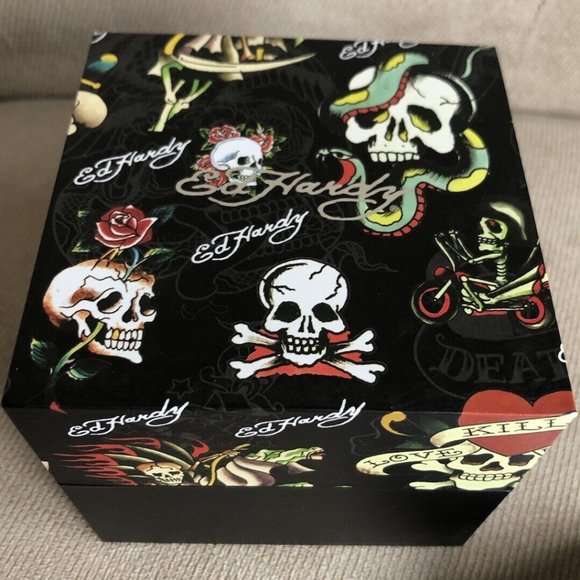 ED HARDY GOTH GOLD SKULL MULTICOLOR PRINT SILICONE STRAP MEN'S WATCH**NEW! - Picture 9 of 9